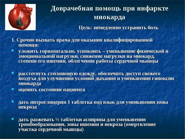 Доврачебная помощь при инфаркте