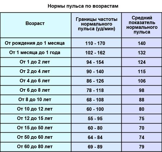 нормы пульса по возрастам