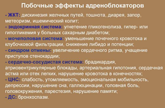 побочные эффекты адреноблокаторов